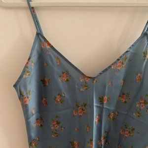 Reformation Sleeveless Blue Floral Slip Style Mini Dress | 100% Silk | V-Neck